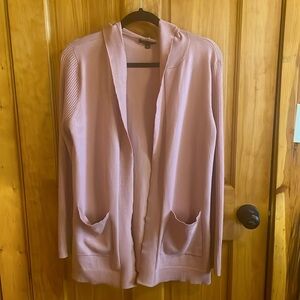 Lety& Me Adelie Ribbed Sleeve Hooded Cardigan w/ Pockets, Sz L